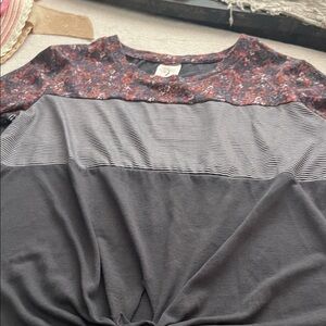 Self Esteem Black Top with Floral Yoke and Striped Panel